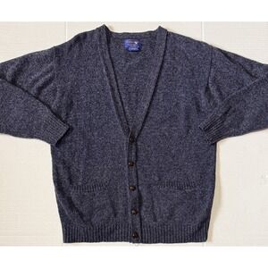 PENDLETON - Men's Blue 100% Virgin Wool Button Cardigan Grandpa Sweater - Large
